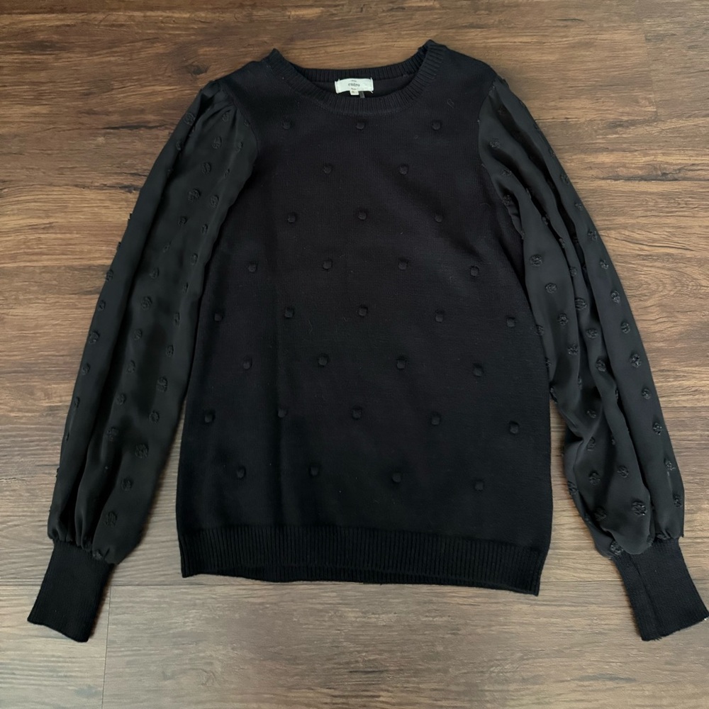 Entro Black Sheer‎ Sleeve Bobble Sweater Size S